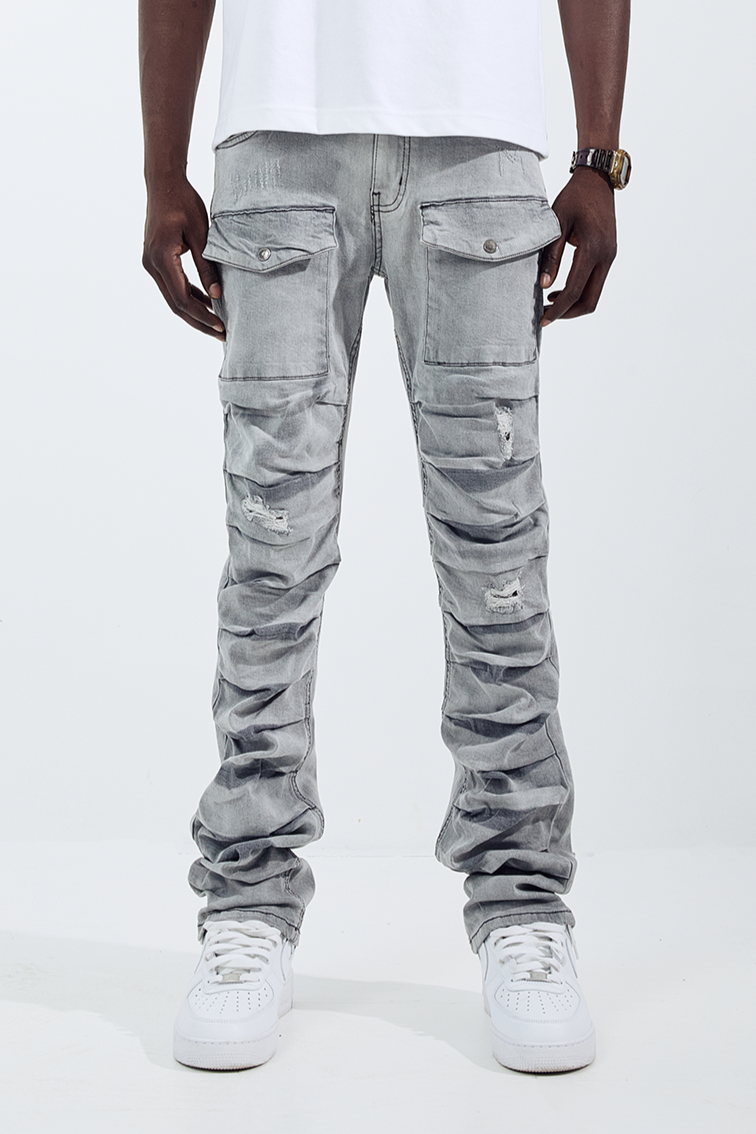 Black Light Flare Fit Ripple Jeans - Grey