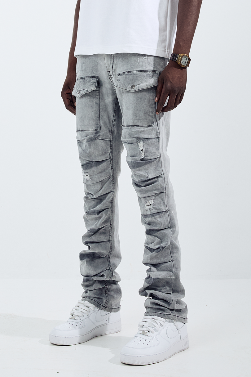Black Light Flare Fit Ripple Jeans - Grey