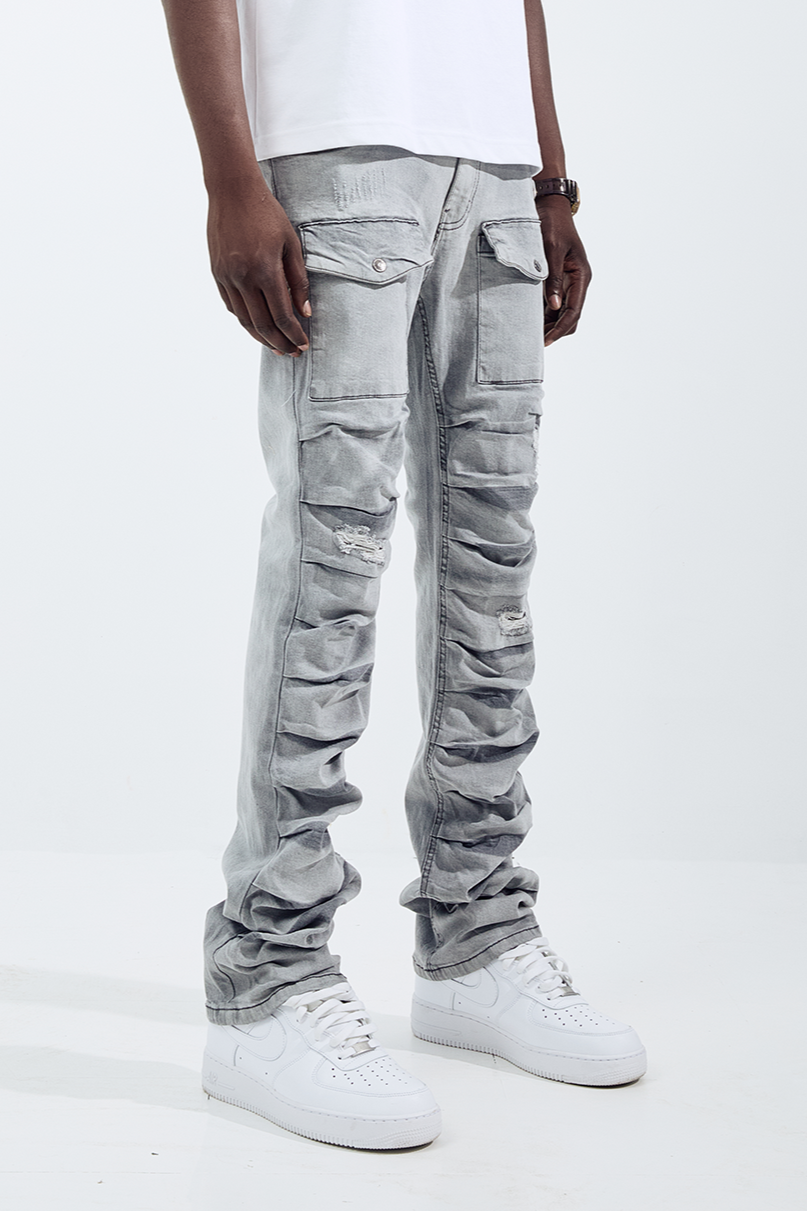 Black Light Flare Fit Ripple Jeans - Grey