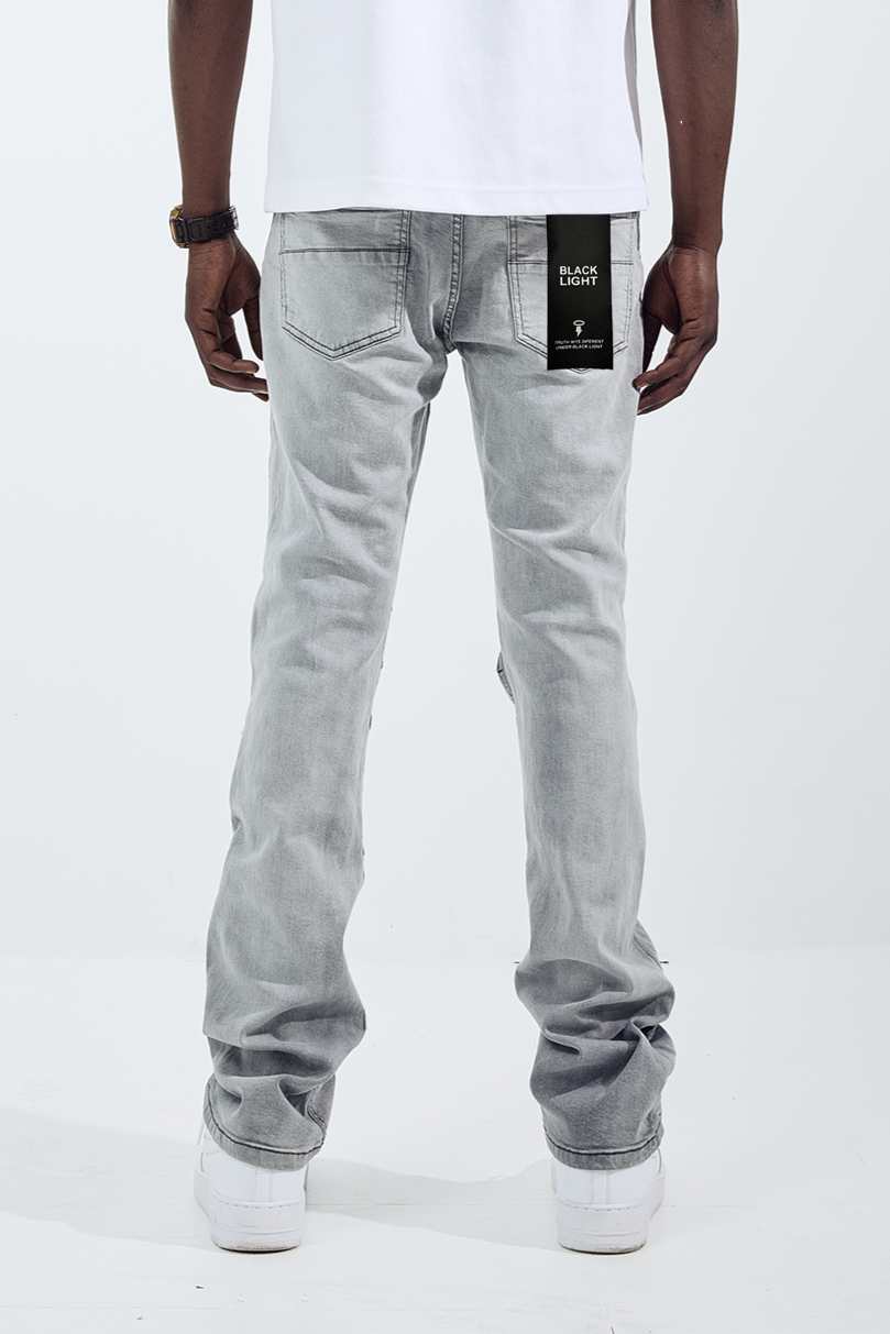 Black Light Flare Fit Ripple Jeans - Grey