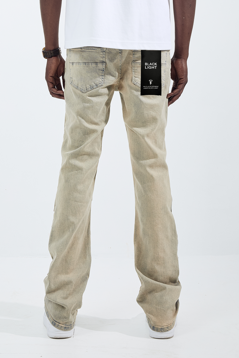 Black Light Flare Fit Ripple Jeans - Mud Tint Blue