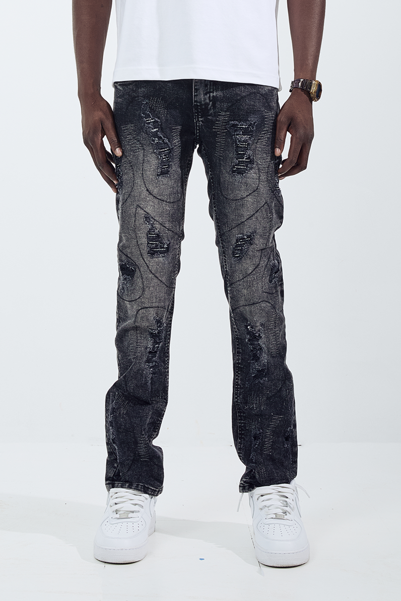 Black Light Men's Straight Fit Frankenstein Jeans - Black