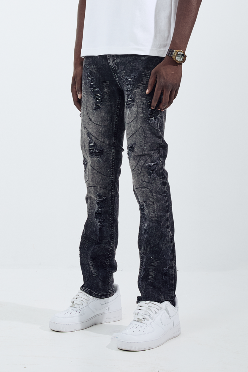 Black Light Men's Straight Fit Frankenstein Jeans - Black