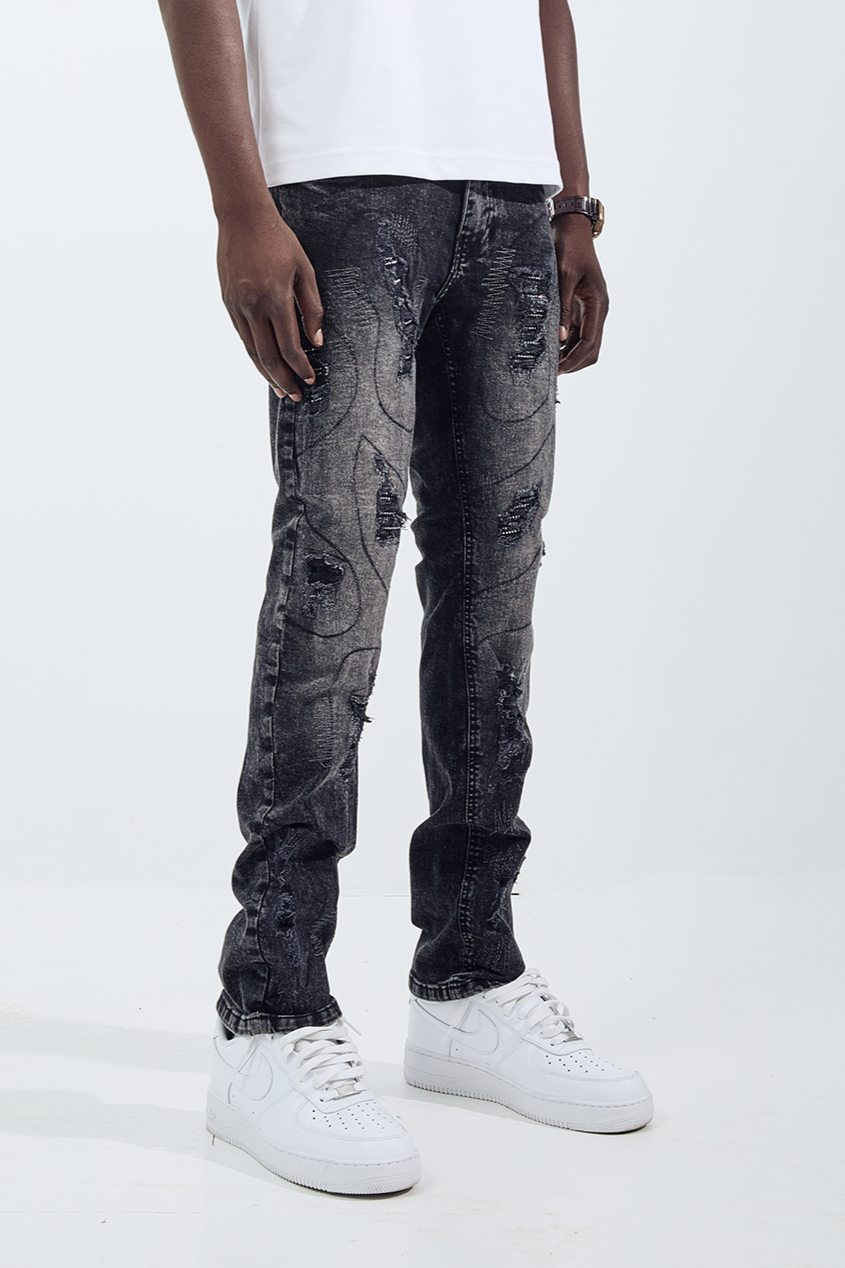 Black Light Men's Straight Fit Frankenstein Jeans - Black