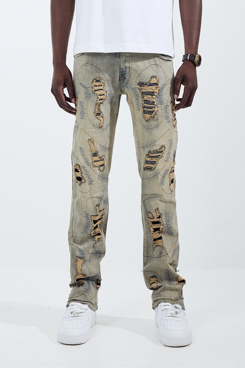 Black Light Men's Straight Fit Frankenstein Jeans - Vintage Blue