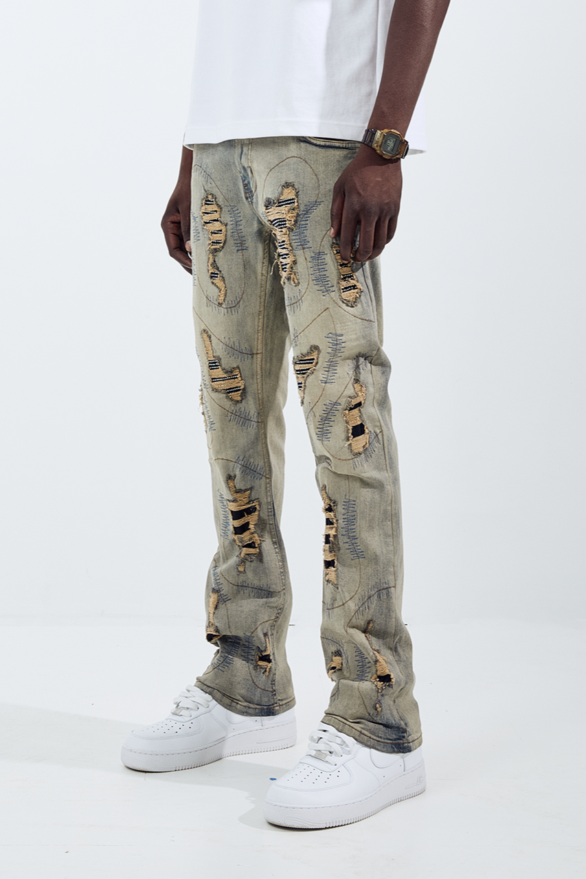 Black Light Men's Straight Fit Frankenstein Jeans - Vintage Blue