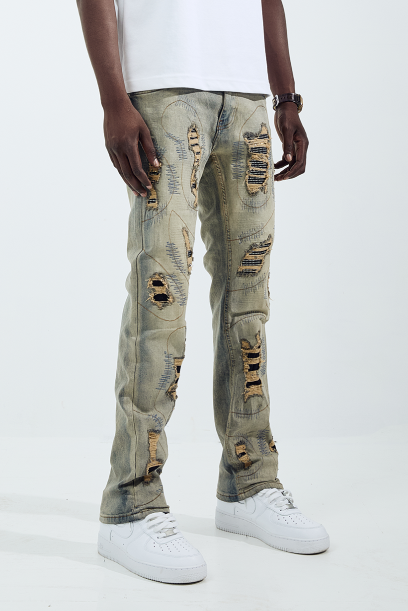 Black Light Men's Straight Fit Frankenstein Jeans - Vintage Blue