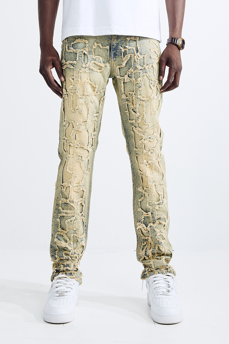 Black Light Straight Fit Tetris Jeans - Tint Blue