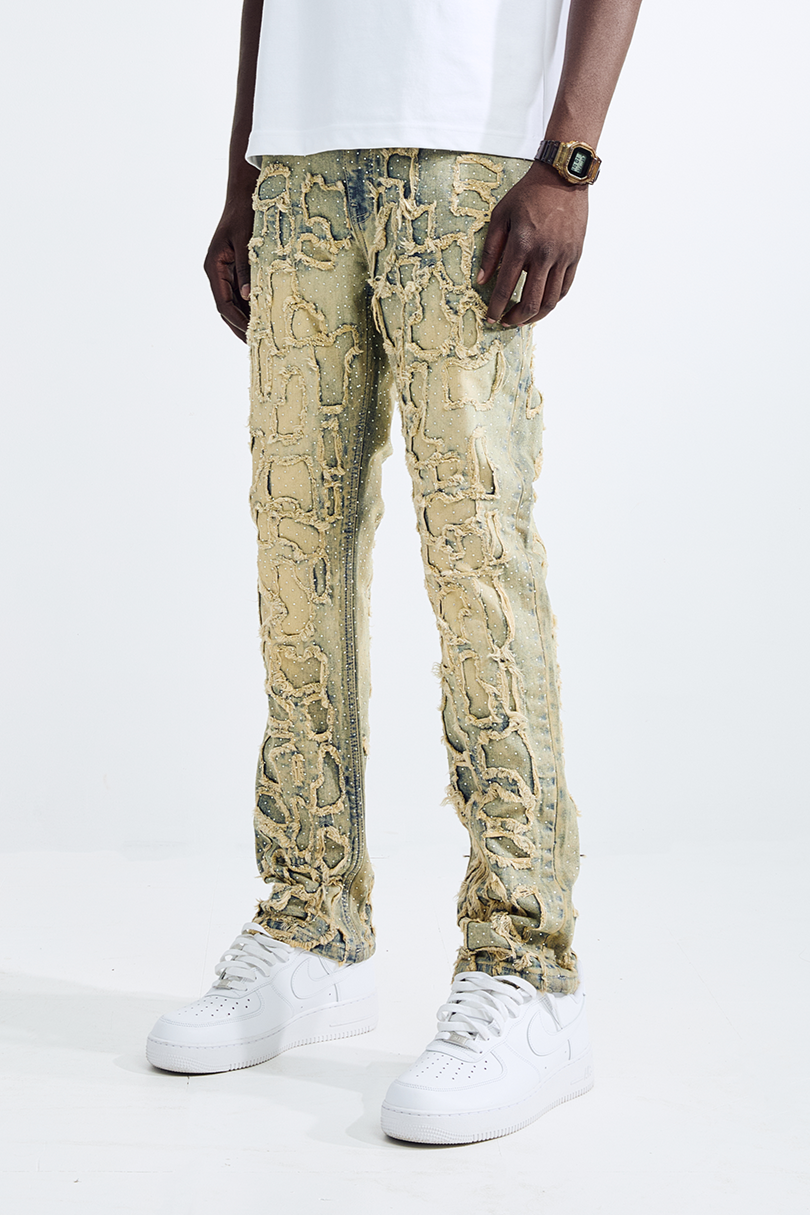 Black Light Straight Fit Tetris Jeans - Tint Blue