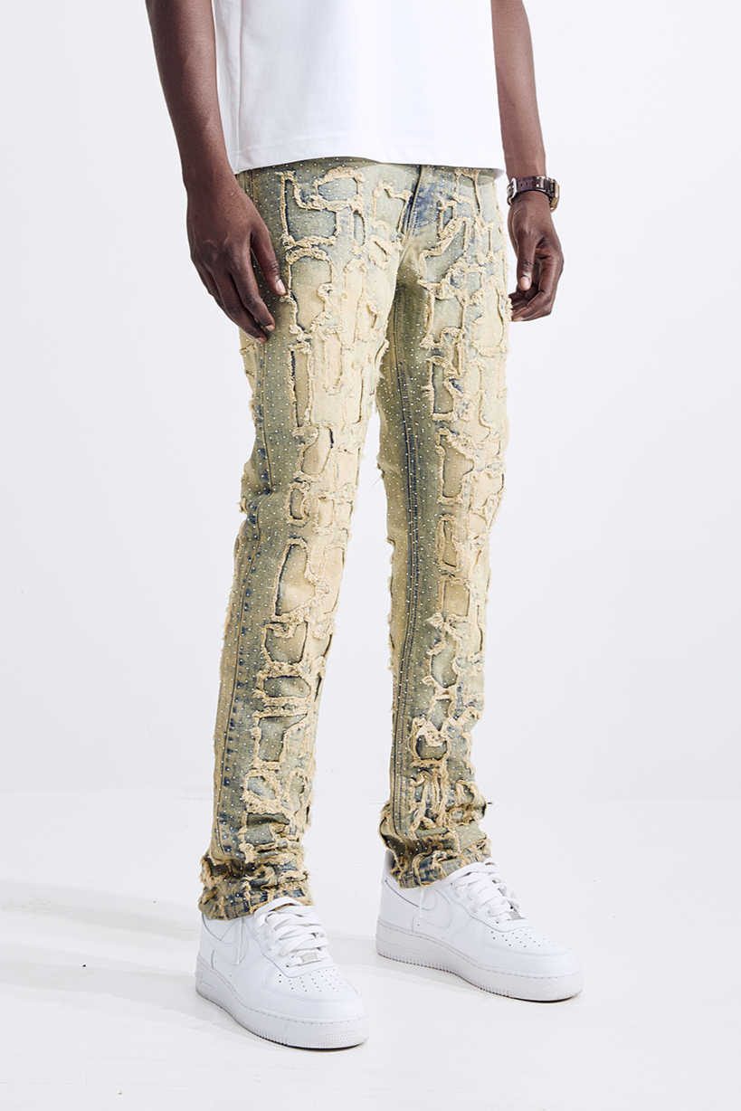 Black Light Straight Fit Tetris Jeans - Tint Blue