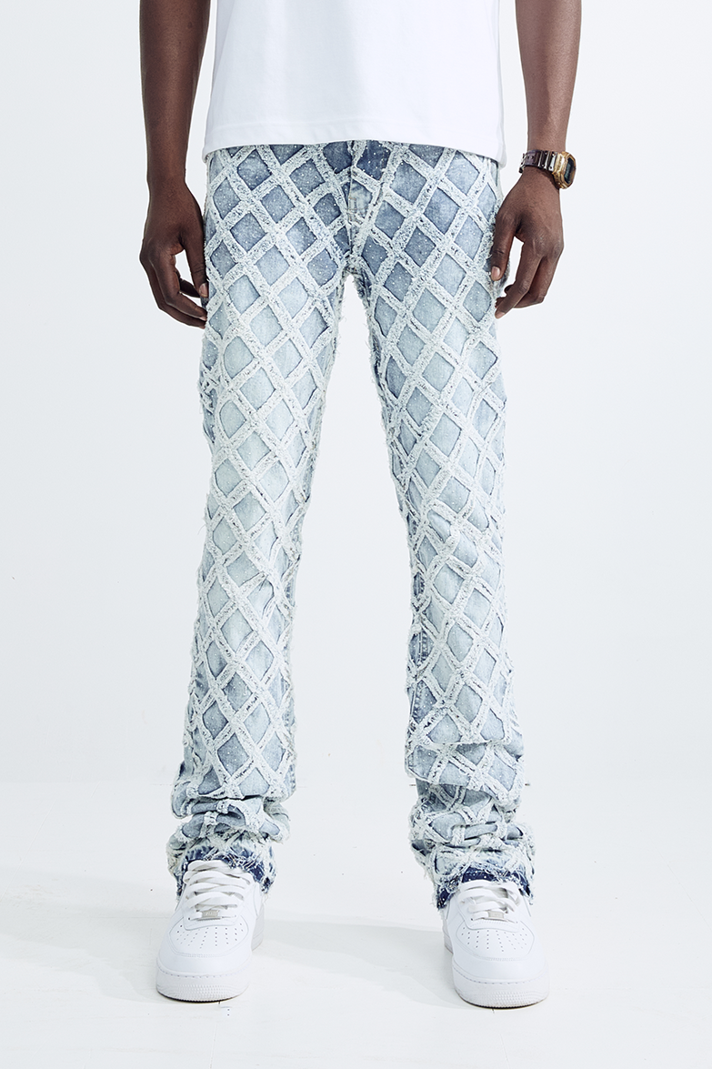 Black Light Men's Flare Fit Cage Jeans - Light Blue