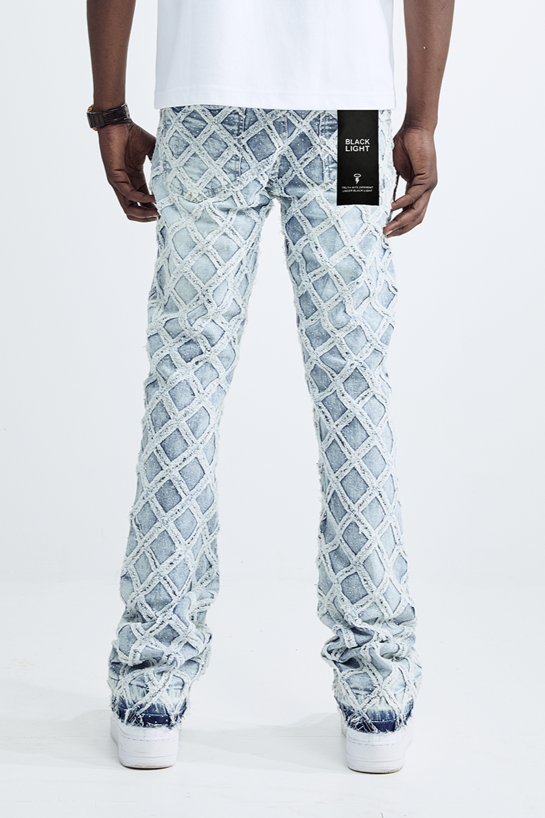Black Light Men's Flare Fit Cage Jeans - Light Blue