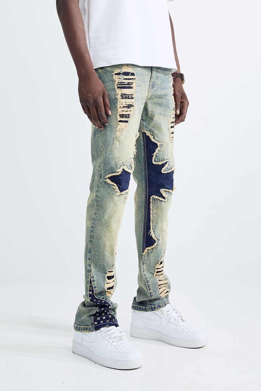 Black Light Men's Straight Fit Holy Jeans - Tint Blue