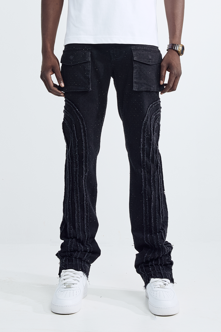 Black Light Men's Flare Fit Waterfall Jeans - Jet Black