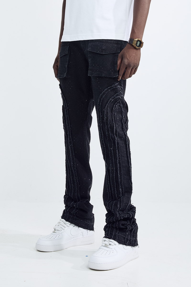 Black Light Men's Flare Fit Waterfall Jeans - Jet Black