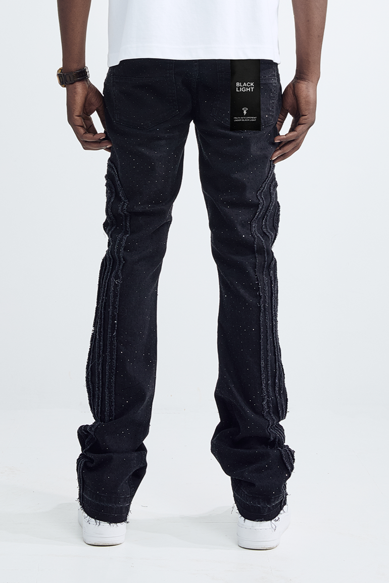 Black Light Men's Flare Fit Waterfall Jeans - Jet Black