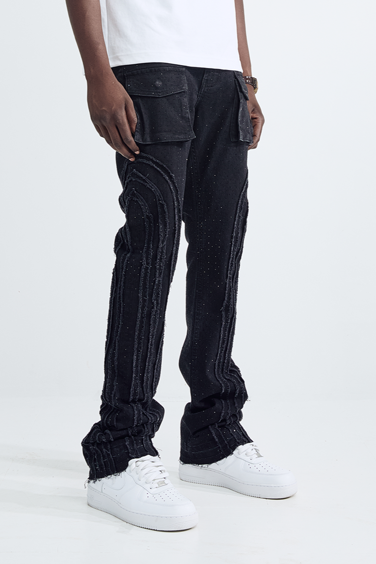 Black Light Men's Flare Fit Waterfall Jeans - Jet Black