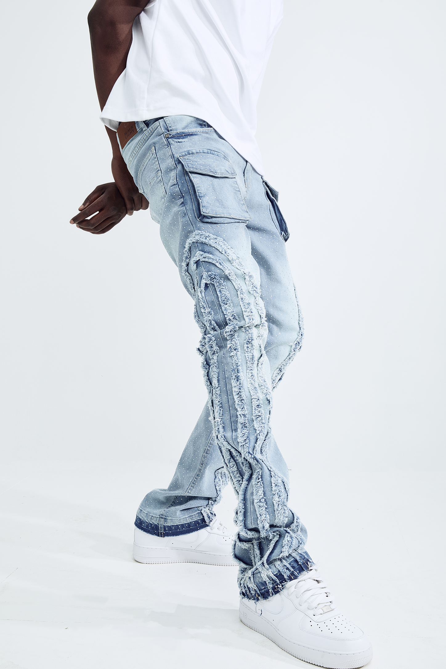 Black Light Men's Flare Fit Waterfall Jeans - Medium Blue