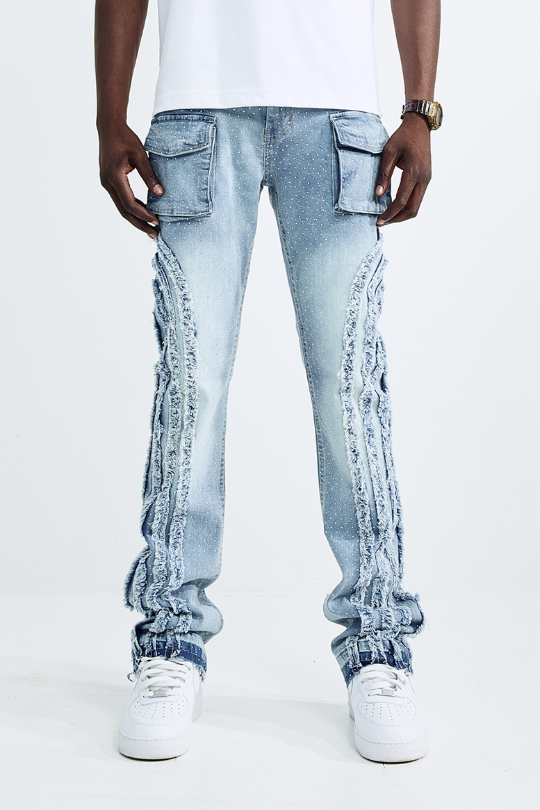 Black Light Men's Flare Fit Waterfall Jeans - Medium Blue