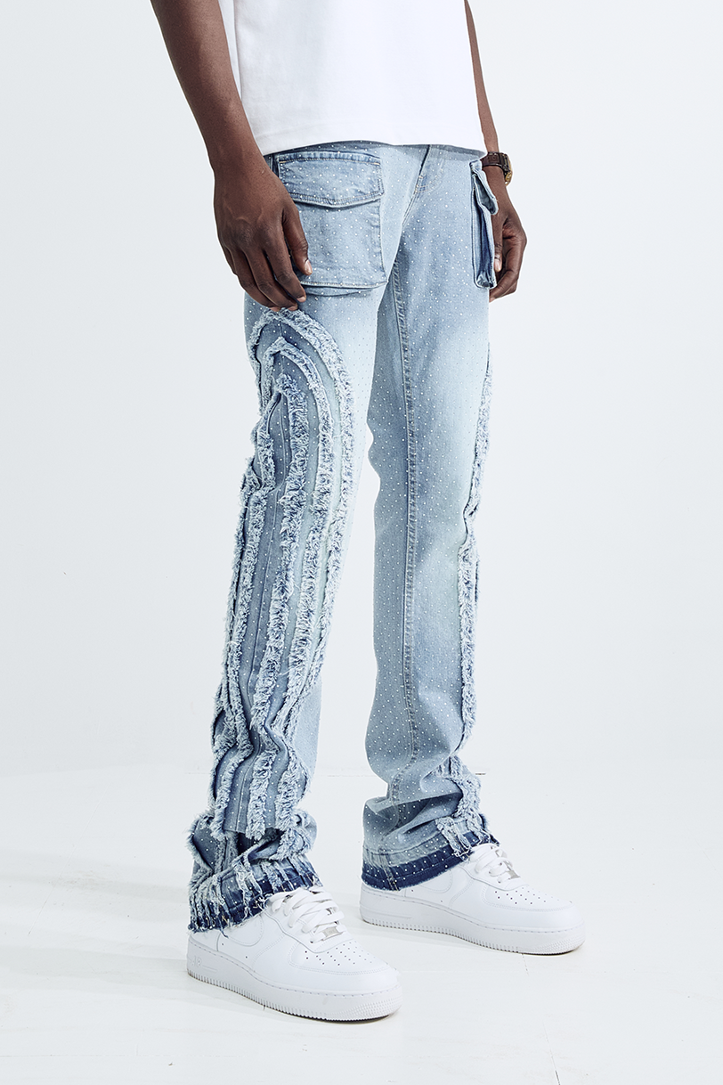 Black Light Men's Flare Fit Waterfall Jeans - Medium Blue