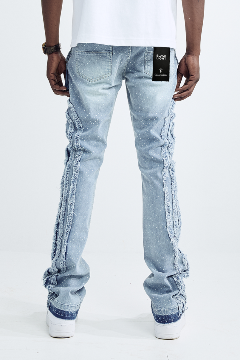 Black Light Men's Flare Fit Waterfall Jeans - Medium Blue