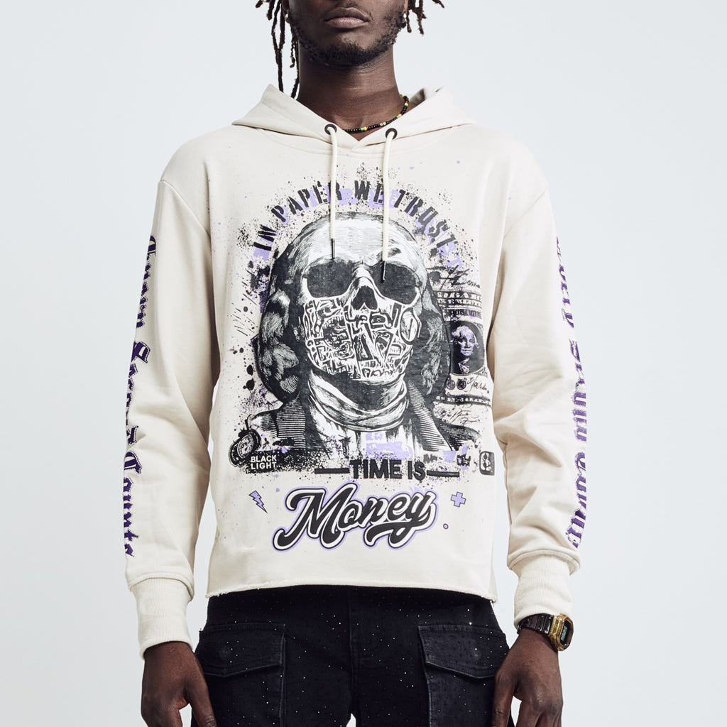 Black Light Men's Long Sleeve Money Grab Graphic Hoodie - Cream