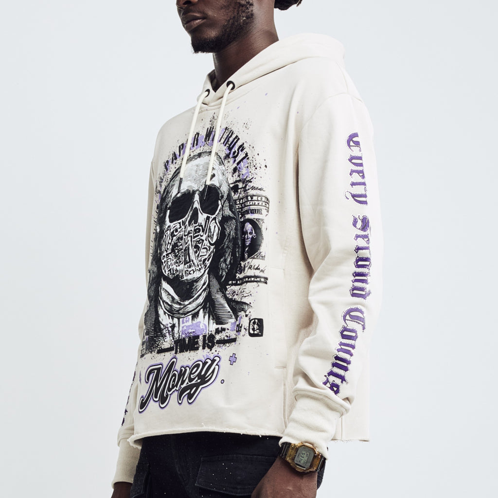 Black Light Men's Long Sleeve Money Grab Graphic Hoodie - Cream