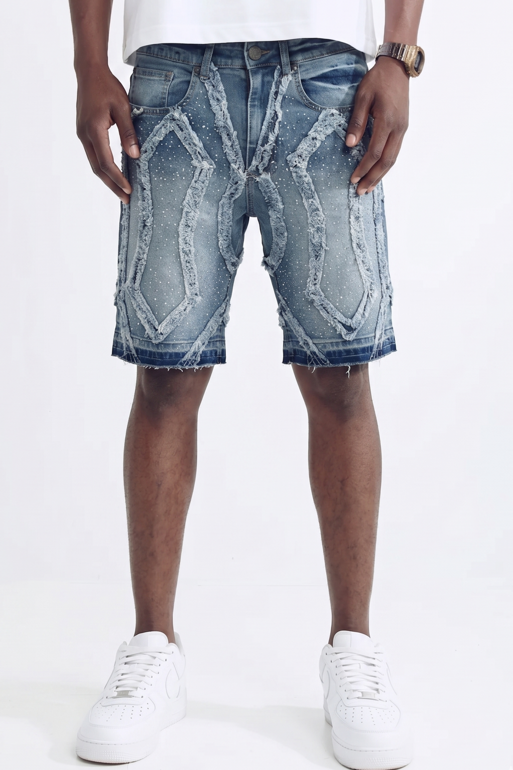 PATCHWORK SHORTS - ICE BLUE