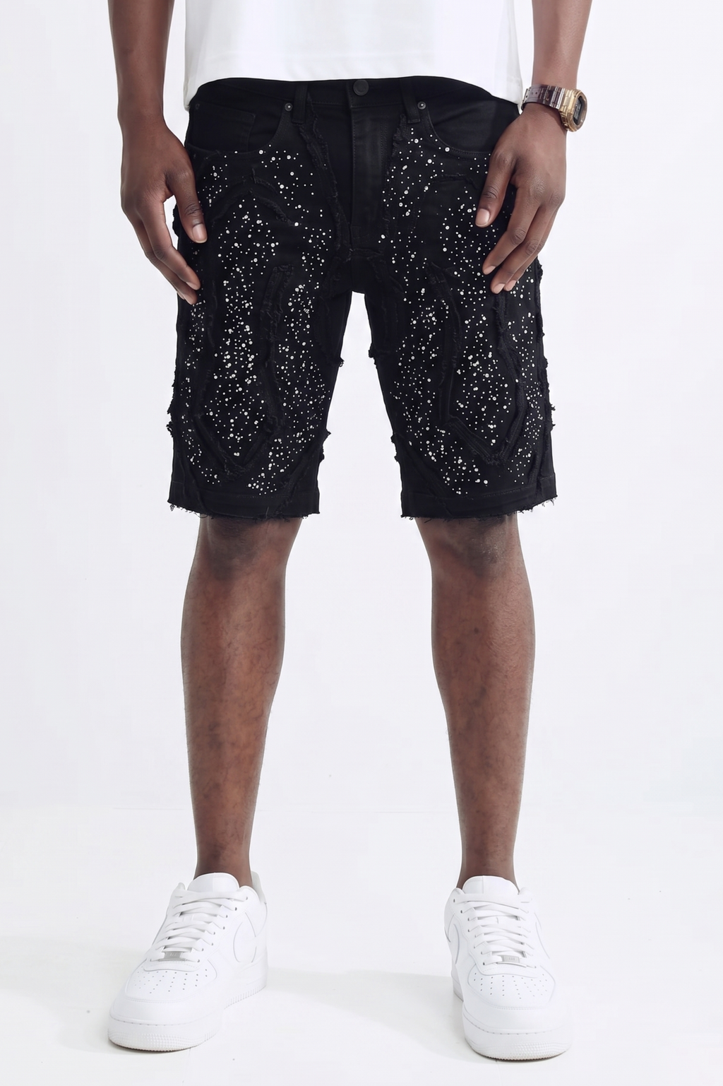 PATCHWORK SHORTS - JET BLACK